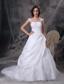 White A-line Square Court Train Satin and Organza Embriodery Wedding Dress